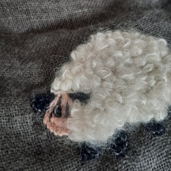 Grey Scarf With Wool Embroidered Sheep Detail - Picture 5 of 6